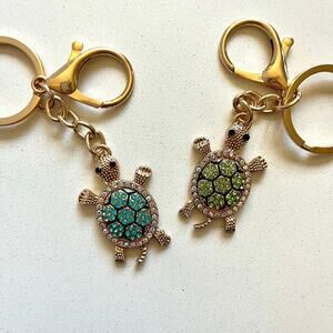 Bag Charm KEYCHAIN Sea Turtles with Rhinestones, Blue or Green, BUYER CHOOSES 1